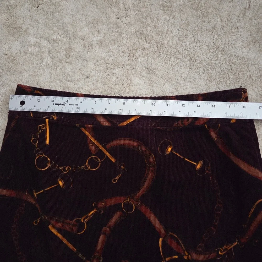 Talbots Womens Burgundy Corduroy Equestrian Chain Print Mini Skirt Size 6